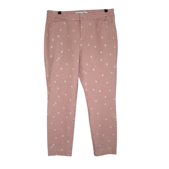 2/$30 Old Navy Pink Chinos Pixie High Rise Daisy Embroidered Slim Fit Cropped - Picture 1 of 12